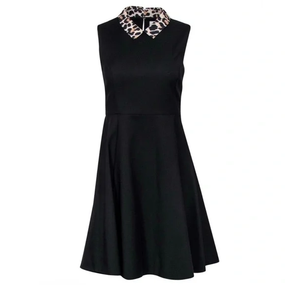 Kate Spade Black Fit & Flare Dress w/ Leopard Collar EUC - Picture 2 of 10